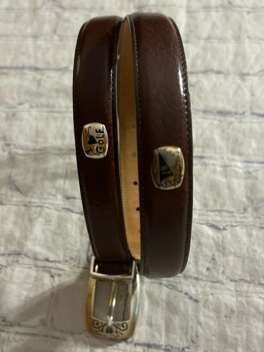 BRIGHTON CHOCOLATE BROWN LEATHER WITH STUDS SILVER TONE EMBELLISHED BUCKLE BELT